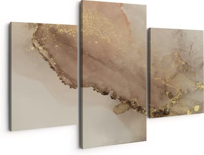 Artaza Canvas Schilderij Drieluik Abstracte Kunst - Bruin Goud Marmer - 150x120 - Groot - Foto Op Canvas - Canvas Print