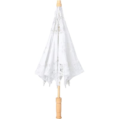 Handgemaakte Kant Bloem Borduurwerk Parasol Bruiloft Bruid Fotografie Paraplu Beige L Large