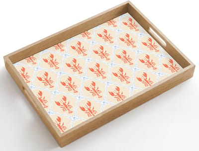Dienblad hout 50x35 cm - Schootdienblad - Kreeft - Geel - Patroon - Borrelplank rechthoek - Plateau dienbladen