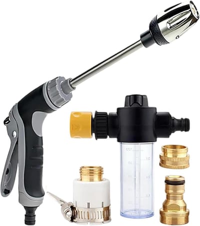 Hogedruk Sproeikop - Waterslang Accessoire - Buiten Reinigen - Verstelbare Krachtige Straal - 23.6 cm Lengte - Zilver