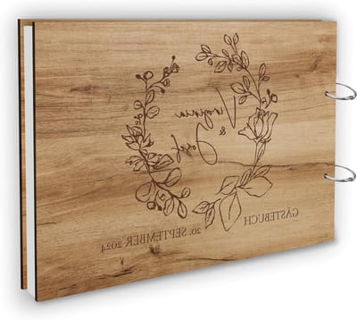 Houten Gastenboek - Bruiloft Boek - Herinneringen Bewaren - Gepersonaliseerde Gravure - DIN A4 Formaat - Houtkleur