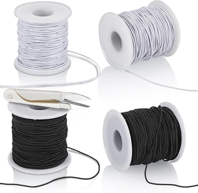 4 Stuks Elastische Koord 1mm x 50m voor Armbanden, Sieraden en DIY Projecten, Inclusief Scharen (Zwart, Wit)