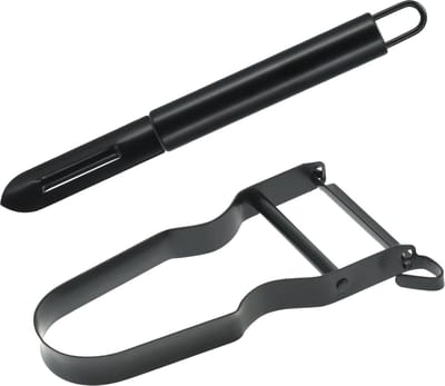 Schil/aardappelschilmes/dunschiller - set van 2 - zwart - RVS - 20 en 11 cm