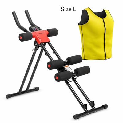 Pack inklapbare buikspiermachine met trainingsgids en sauna sportvest man L InnovaGoods