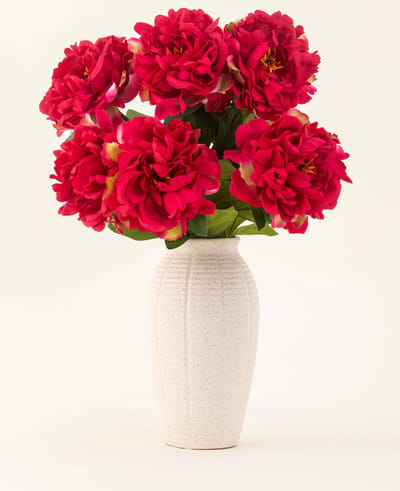 Easyplants | Zijden kunstbloemen boeket Peony Raspberry Red | Zijde | Nepbloemen | Donker Rood | Onderhoudsvrij | Kant-en-klaar