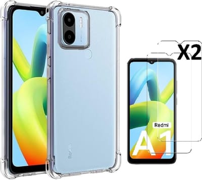Xiaomi Redmi A1 Hoesje transparant Anti Shock silicone hoesje - Xiaomi Redmi A1 Screenprotector Glazen 2 pack