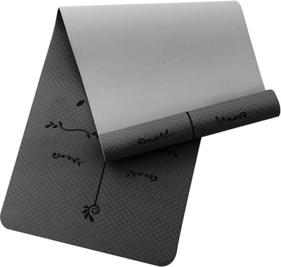 Yogamat - Sportmat Pilates - Thuis Fitness - Oriëntatielijnen Systeem - 183 x 61 cm - Zwart Grijs