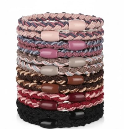 Set van 12 gevlochten haar elastiekjes – sterke elastische haar banden – mix van roze bruin zwart – gevlochten haar accessoire voor dames en meisjes