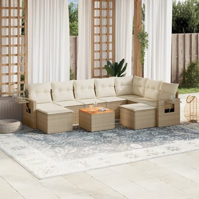 vidaXL - 10-delige - Loungeset - met - kussens - poly - rattan - beige