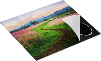 Chefcare Inductie Beschermer Kosmos Bloemenveld met een Pad - Bloemen - 60x50 cm - Afdekplaat Inductie - Kookplaat Beschermer - Inductie Mat