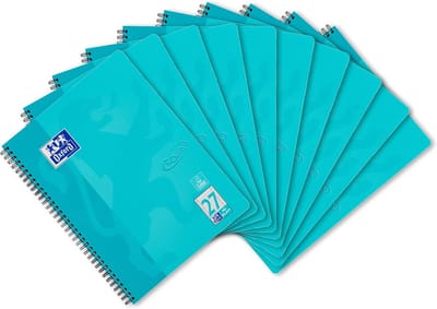 Collegeblok A4 Gelinieerd met Dubbele Rand, 80 Vel, Aqua, 10 Stuks
