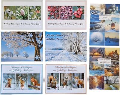 50 Kerst- en Nieuwjaarskaarten met Pen- 10 Dessins -  dubbele kaarten met enveloppen - serie Traditioneel