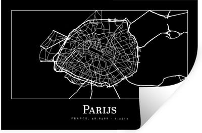 Muurstickers - Sticker Folie - Parijs - Plattegrond - Kaart - Stadskaart - 30x20 cm - Plakfolie - Muurstickers Kinderkamer - Zelfklevend Behang - Zelfklevend behangpapier - Stickerfolie