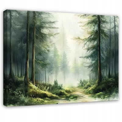 WALLARENA - Canvas schilderij - 100x70 cm - 3D afbeelding van een bos met bomen, natuur voor slaapkamer, woonkamer en keuken