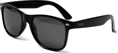 KIMU® Way Farer Zonnebril - Rechthoekig Zwart Montuur - Zwarte Glazen - Bril Hipster Vintage Retro Dames Heren Vierkant Rechthoekige Classic Festival