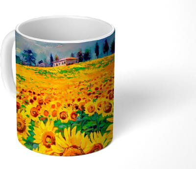 Mok - Koffiemok - Olieverf - Schilderij - Bloemen - Zonnebloem - Mokken - 350 ML - Beker - Koffiemokken - Theemok