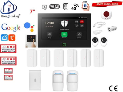 Draadloos/bedraad alarmsysteem met 7-inch voor woning/camper en caravan met touchscreen werkt met wifi,gprs,sms en met spraakgestuurde apps. ST01B-B5