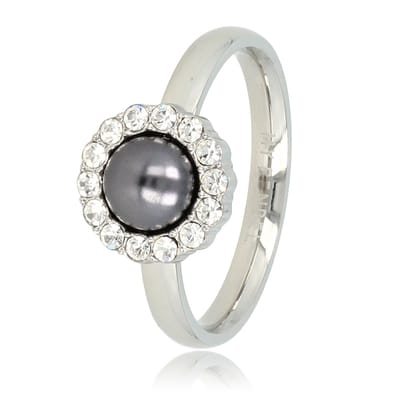 My Bendel - Ring Zilverkleurig met Zwarte Parel en Zirkonia Stenen - Zilverkleurige Ring - Zwarte Parel - Zirkonia Steentjes - met Luxe Cadeauverpakking | Sieraden Voor Dames | Maat 16.00 Mm / Maat 50