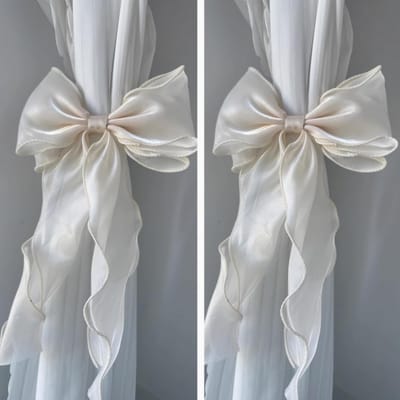 Daity Set van 2 Franse zijden strikgordijnbinders - elegante decoratieve koorden met kanten lint voor huisdecoratie (wit)
