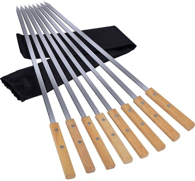 Dailygoods- Spiesen 55 cm - 8x Kebabspiesen - Platte Grillspiesen - Roestvrij Staal - Hittebestendig - Houten Handvat - Grillspies