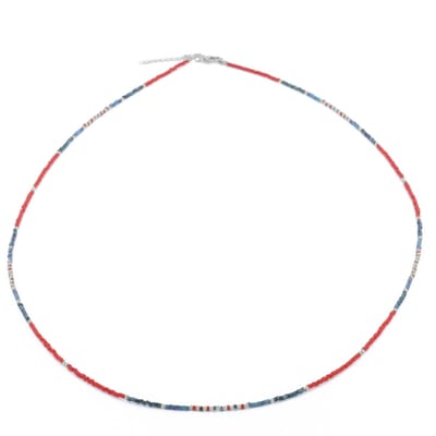 CO88 Collection 8CN-26379 Miyuki Kralen ketting 75cm - Rood Grijs - 70+5cm - 1,8mm Dikte - Staal - Goudkleurig