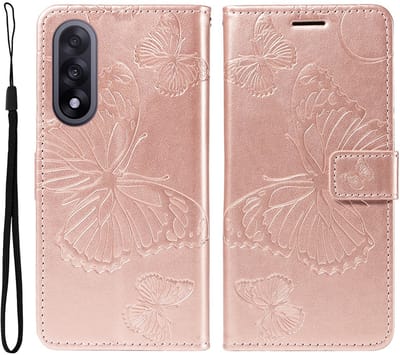 Coverup Hoesje - Geschikt voor OnePlus Nord 5 Hoesje - Coverup Vlinders Book Case - Rose Gold