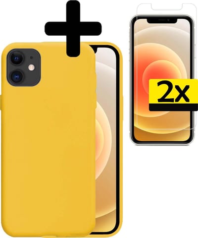 Hoesje - Met 2x Screenprotector - Geschikt voor Apple iPhone 12 Mini - Sterk & Shockproof - Back Cover - Siliconen Case - Telefoon Hoes - Telefoonhoesjes - Geel