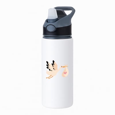 Hacebo® - Ooievaar waterfles met rietje zwart - Vogels - Dieren liefhebbers - Geboorte cadeau - kraamcadeau - dieren - water fles - 650ML