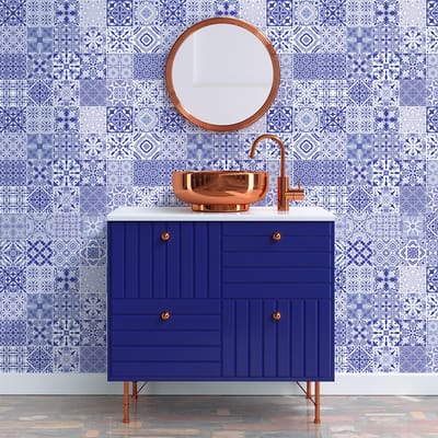 Zelfklevende tegelmuurstickers voor keuken en badkamer - 60 cementtegelstickers, Azulejos-stijl - 60 stickers, 20x20 cm