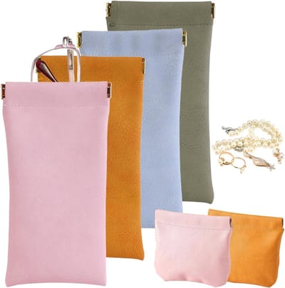 Set van 4 brillenhoezen en 2 oordopjes opbergzakken in diverse kleuren voor mannen en vrouwen