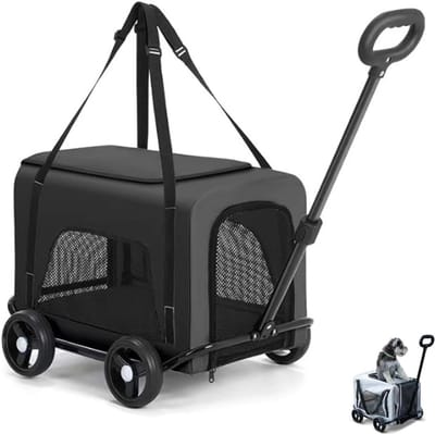 Huisdierkinderwagen - Hondenkar - Reizen en Uitjes - 360° Draaibare Handgreep - 56x46x73 cm - Zwart