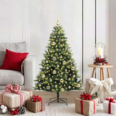 vidaXL Kunstkerstboom met scharnier 150 LEDs Groen 120 cm PVC en PE