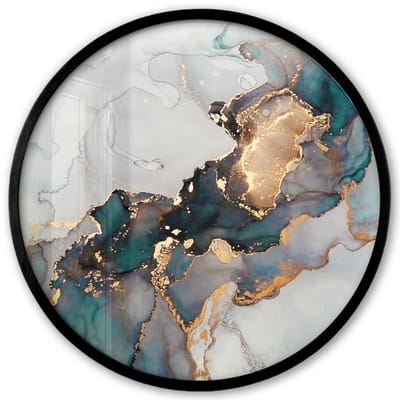 Poster in lijst Rond - Fotolijst 40x40 cm - Posters - Blauw - Marmer - Goud - Ronde posterlijst zwart - Decoratie - Wanddecoratie woonkamer - Muurdecoratie slaapkamer