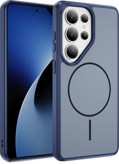 Casemania Hoesje Geschikt voor Samsung Galaxy S26 Ultra - Blauw - Magnetische Matte Back Cover - Minimalistische Telefoonhoesje Geschikt voor MagSafe