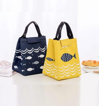 Tweedelig set - Geïsoleerde lunchtas - Herbruikbare geïsoleerde boodschappentas - Waterdicht - Opvouwbaar - Extra grote geïsoleerde tas - Geschikt voor vrouwen, volwassenen, studenten en kinderen - Geel + Marineblauw