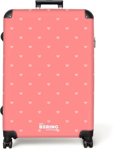 NoBoringSuitcases.com® - Koffer groot - Reiskoffer lichtgewicht - Roze hartjes - Rolkoffer met 4 wielen - Grote trolley XL - 98 liter bagage