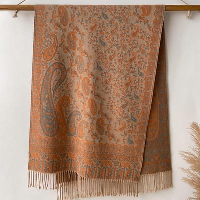 Luxe Winter Pashmina Sjaal Dames Paisley Borduurwerk Sjaals Kasjmier Dik Grof Stola's Dame Elegant Poncho Buiten Bufanda 65X200cm brown