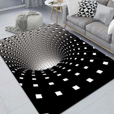 Moderne 3D Illusie Tapijt met Antislip voor Slaapkamer en Woonkamer - Abstracte Polyester Vloermat in Zwart-Wit (60X)