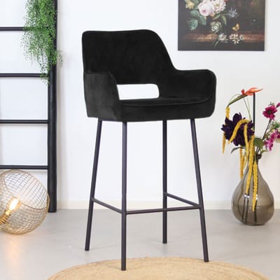 Bronx71® Velvet barkruk Mika zwart 78 cm - barstoel
