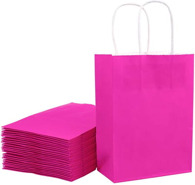 Dailygoods - Set van 25 Roze Kraft Cadeauzakjes met Handgrepen