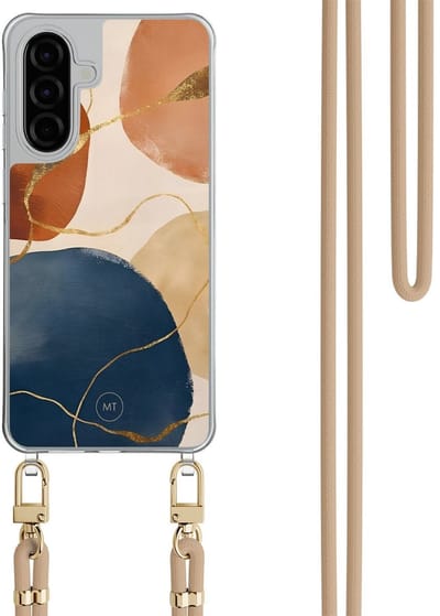 Hoesje met koord geschikt voor Samsung Galaxy A26 - Abstract harmony - Inclusief Beige koord - Crossbody beschermhoes - Transparant, Multi - Mooie Telefoonhoesjes