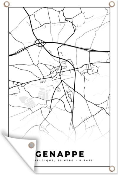 Muurdecoratie Stadskaart – Plattegrond – België – Zwart Wit – Genappe – Kaart - 120x180 cm - Tuinposter - Tuindoek