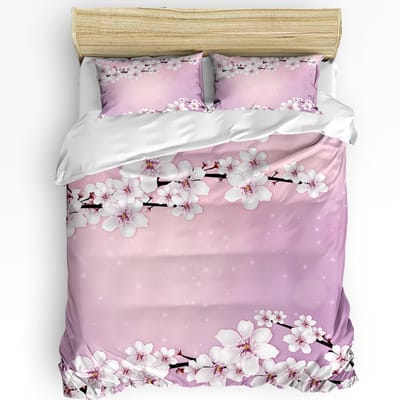 Japanse Stijl Sakura Kersenbloesem Roze Bloem 3-delige Beddengoedset Voor Tweepersoonsbed Hometextiel Dekbedovertrek Quiltovertrek Kussensloop 140x200cm 3pcs
