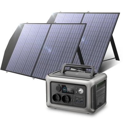 ALLPOWERS Zonnegeneratorkit 600W (R600 + SP027 100W Zonnepaneel) - R600-Zwart + 2 stuks SP027 100W zonnepaneel
