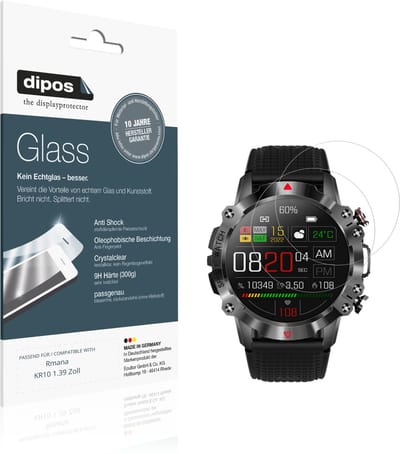 dipos – 2x Pantserfolie geschikt voor Rmana KR10 1.39 Zoll | 9H Screenprotector