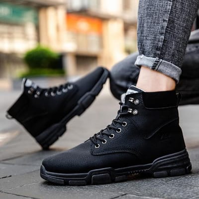 Automne Hommes Bottes Mode Lacets Bottes Martin Hiver Chaussures Décontractées Semelle en Caoutchouc Antidérapantes Extérieur Hommes Baskets Montantes Bottines 43 noir