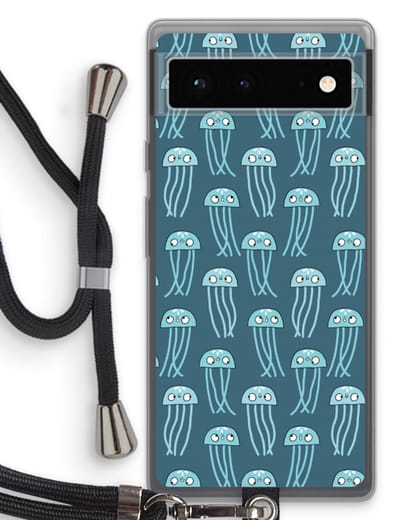 Case Company® - Hoesje met koord geschikt voor Google Pixel 6 hoesje met Koord - Kwallie - Telefoonhoesje met Zwart Koord - Bescherming aan alle Kanten en Over de Schermrand