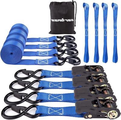 Ratel Sjorbanden - Spanbanden Sjorbanden - Vracht Vervoeren - Gevoerde Handgrepen - 4 stuks 3.5 meter - Blauw