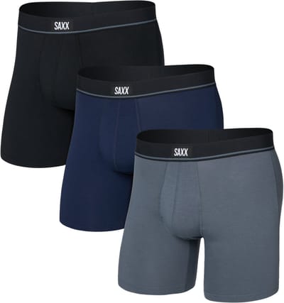 SAXX Heren Boxershort Essential Cotton - 3-Pack - Boxer met BallPark Pouch® - Ademend & Geurbestendigd Ondergoed - Grijs - M