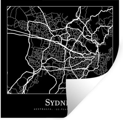 Muurstickers - Sticker Folie - Kaart - Sydney - Stadskaart - Plattegrond - 100x100 cm - Plakfolie - Muurstickers Kinderkamer - Zelfklevend Behang XXL - Zelfklevend behangpapier - Stickerfolie